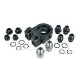 BOOST Products Billet Oil Filter Sandwich Plate Adapter  w/ Thermostat, black anodized