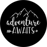 Adventure Awaits Mountain & Aarow Black Spare Tire Cover
