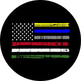 Distressed American Flag Thin Line Multi Color Spare Tire Cover