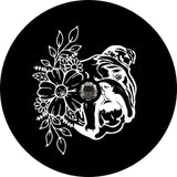 English Bulldog With Flowers Black Spare Tire Cover
