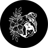 English Bulldog With Flowers Black Spare Tire Cover