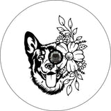 German Shepherd With Flowers White Spare Tire Cover