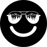 Sunglasses In The Mountains Smiley Face Black Spare Tire Cover