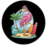 Flamingo On The Beach Spare Tire Cover