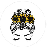 Messy Bun Sunflower White (Any Color) Spare Tire Cover