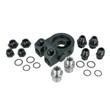 BOOST Products Billet Oil Filter Sandwich Plate Adapter  w/ Thermostat, black anodized