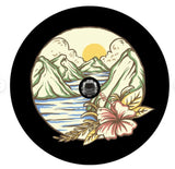 Vintage Beach With Tropical Flower Spare Tire Cover